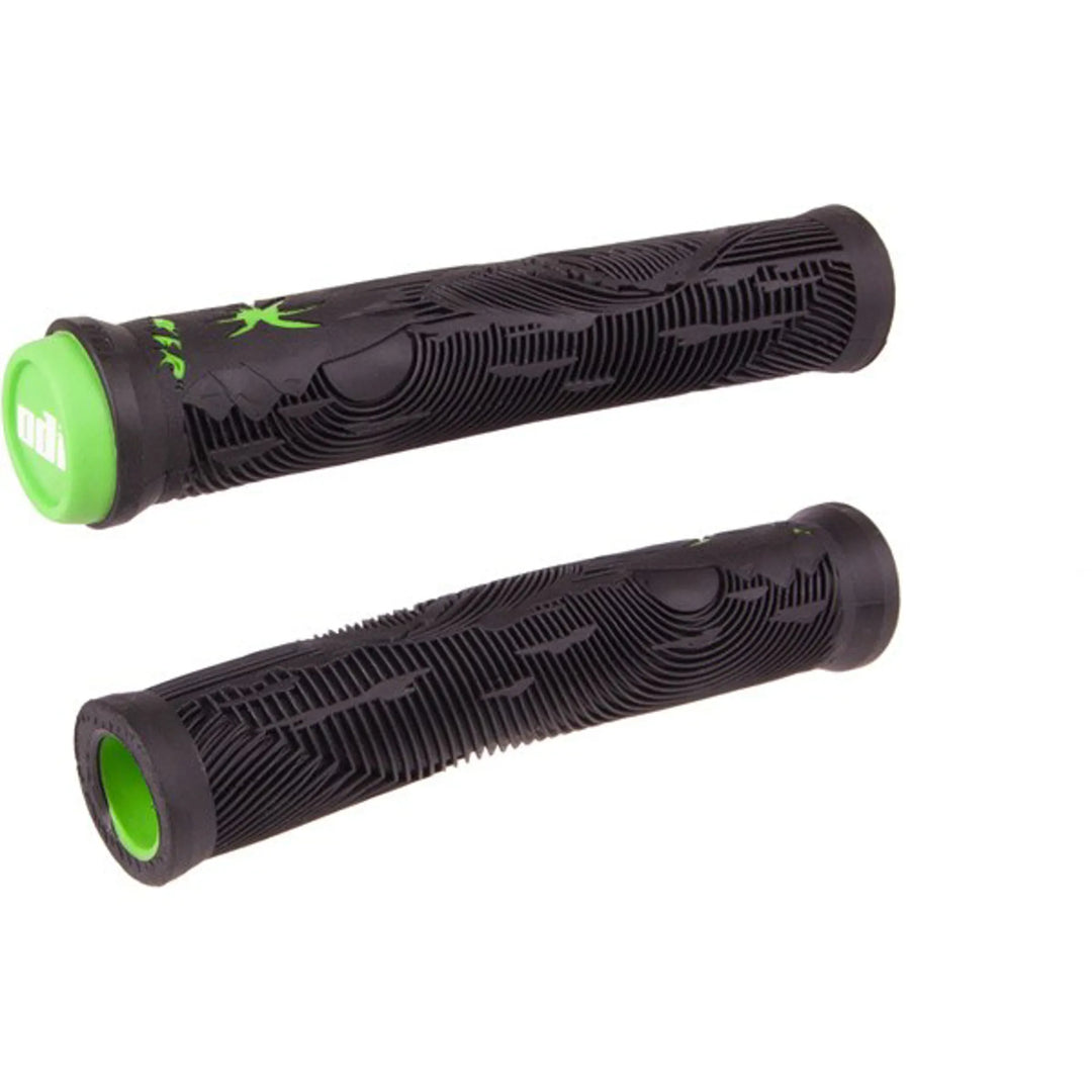 ODI Hucker BMX Grips Flangeless Black Green 160mm