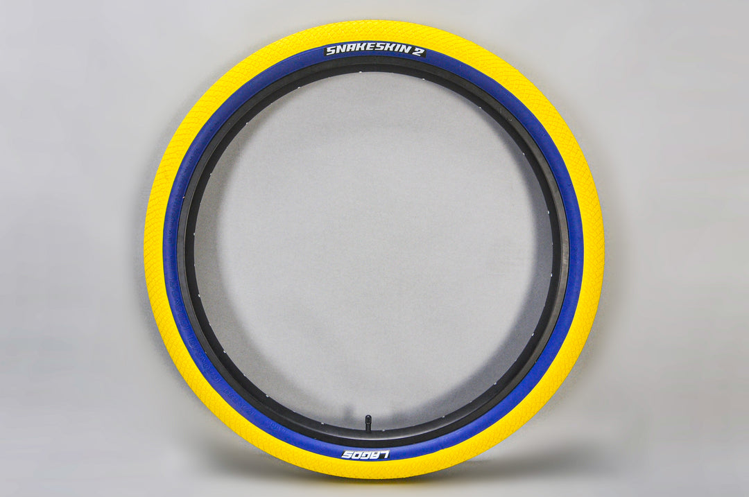 Lagos 29 Inch Snakeskin V2 Tyre Yellow / Blue Wall Pair