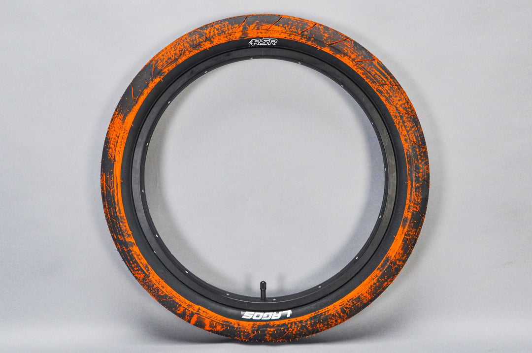 Lagos 20 x 2.50 Inch RSR Tyres Orange / Black Marble Pair