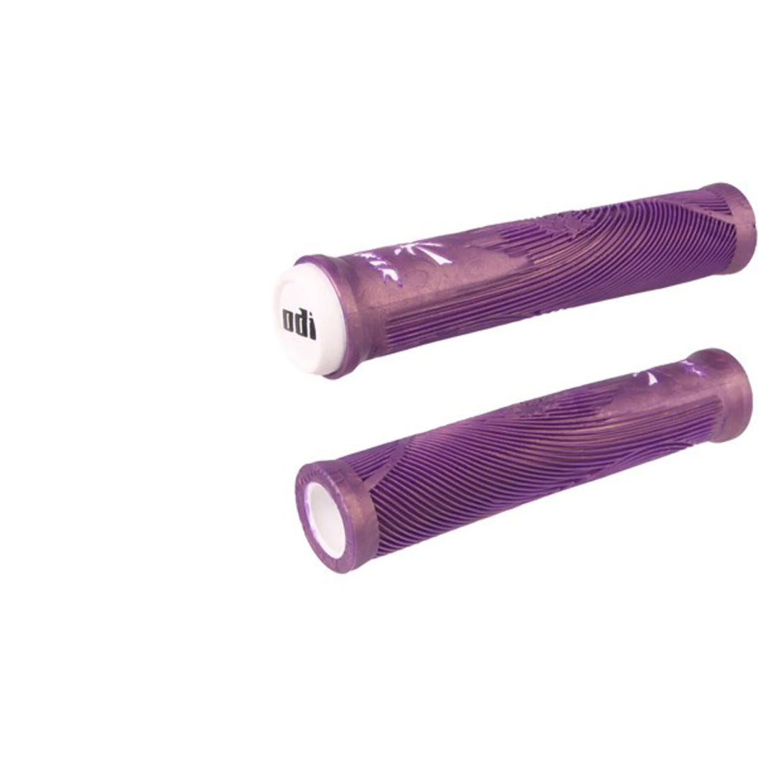 ODI Hucker BMX Grips Flangeless Purple White 160mm
