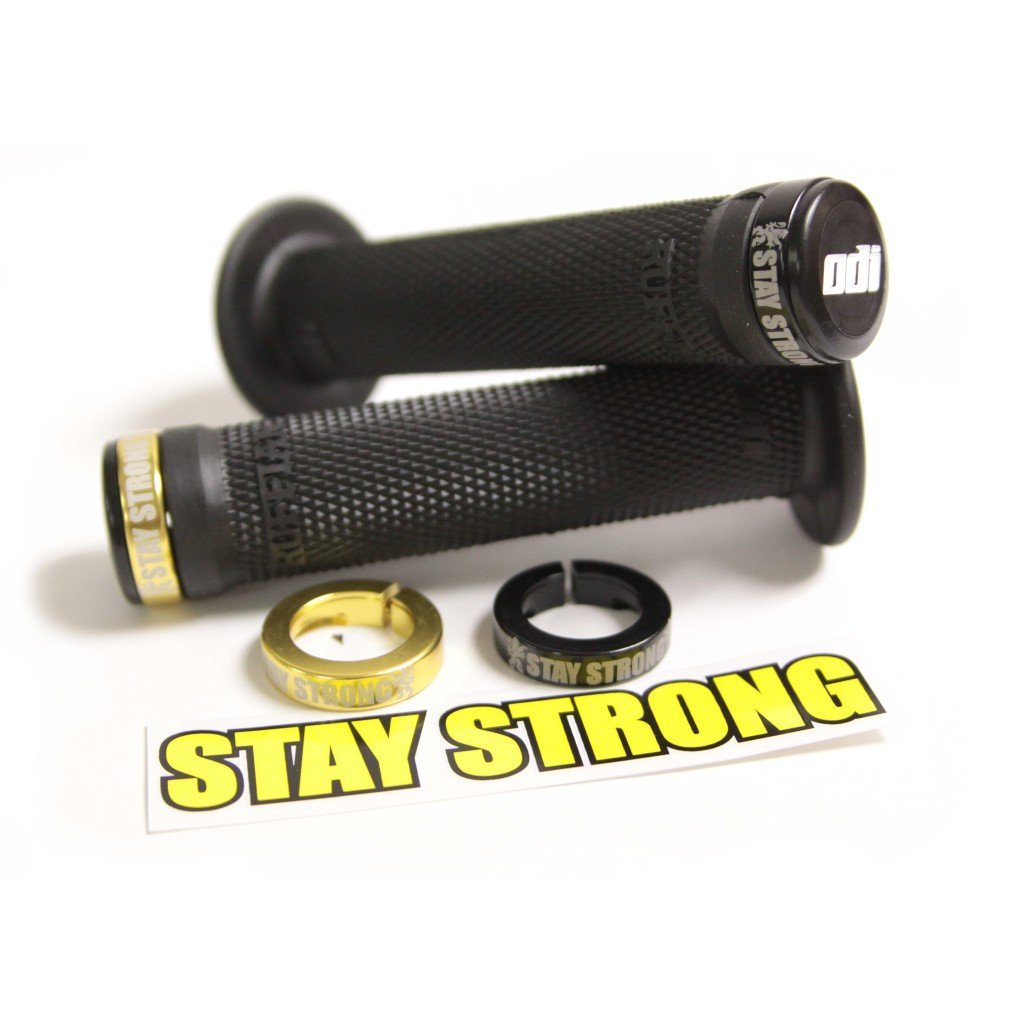 ODI x Stay Strong Ruffian Flanged Lock-On Grips Black / Gold 143mm
