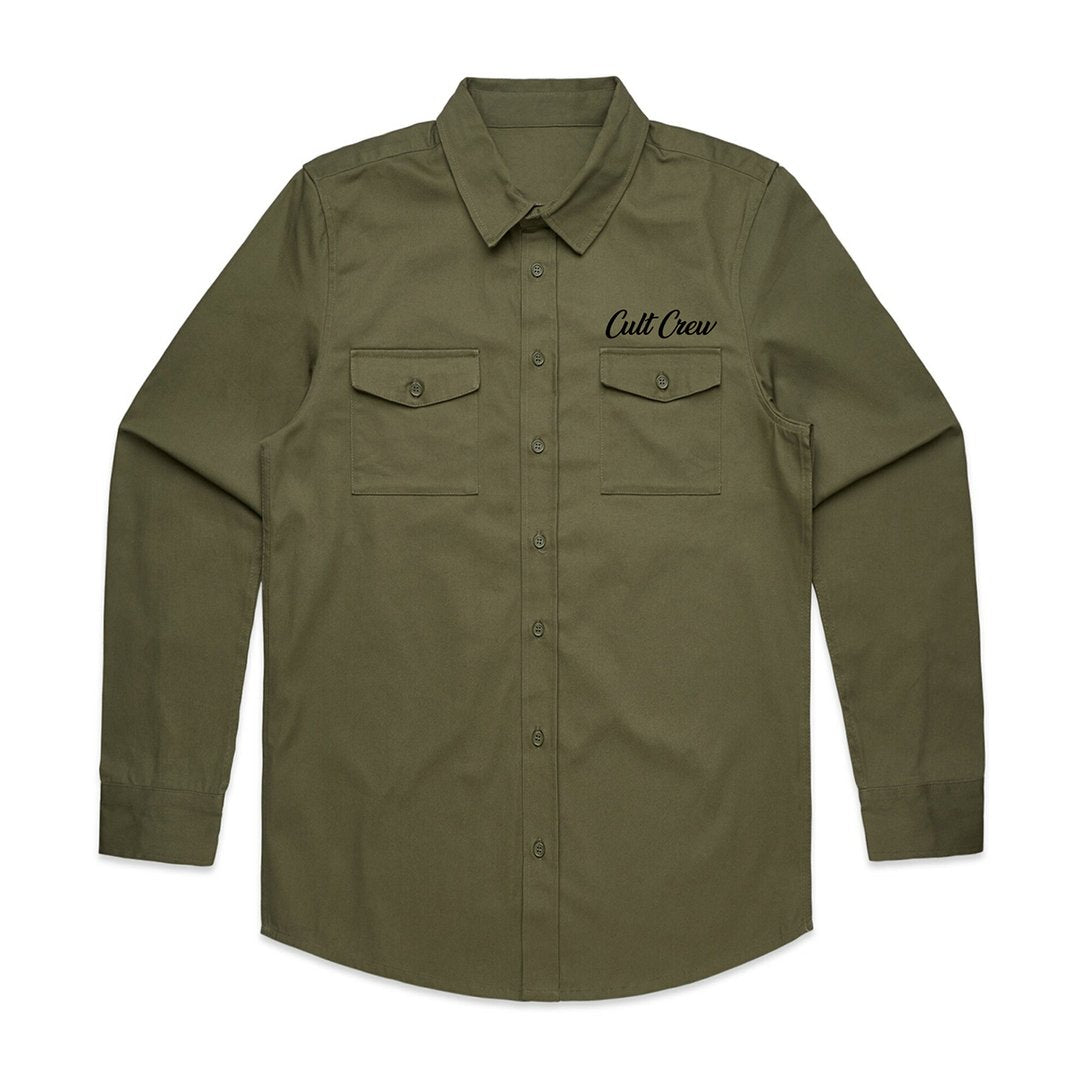 Cult Militant Button Up Shirt Army Green