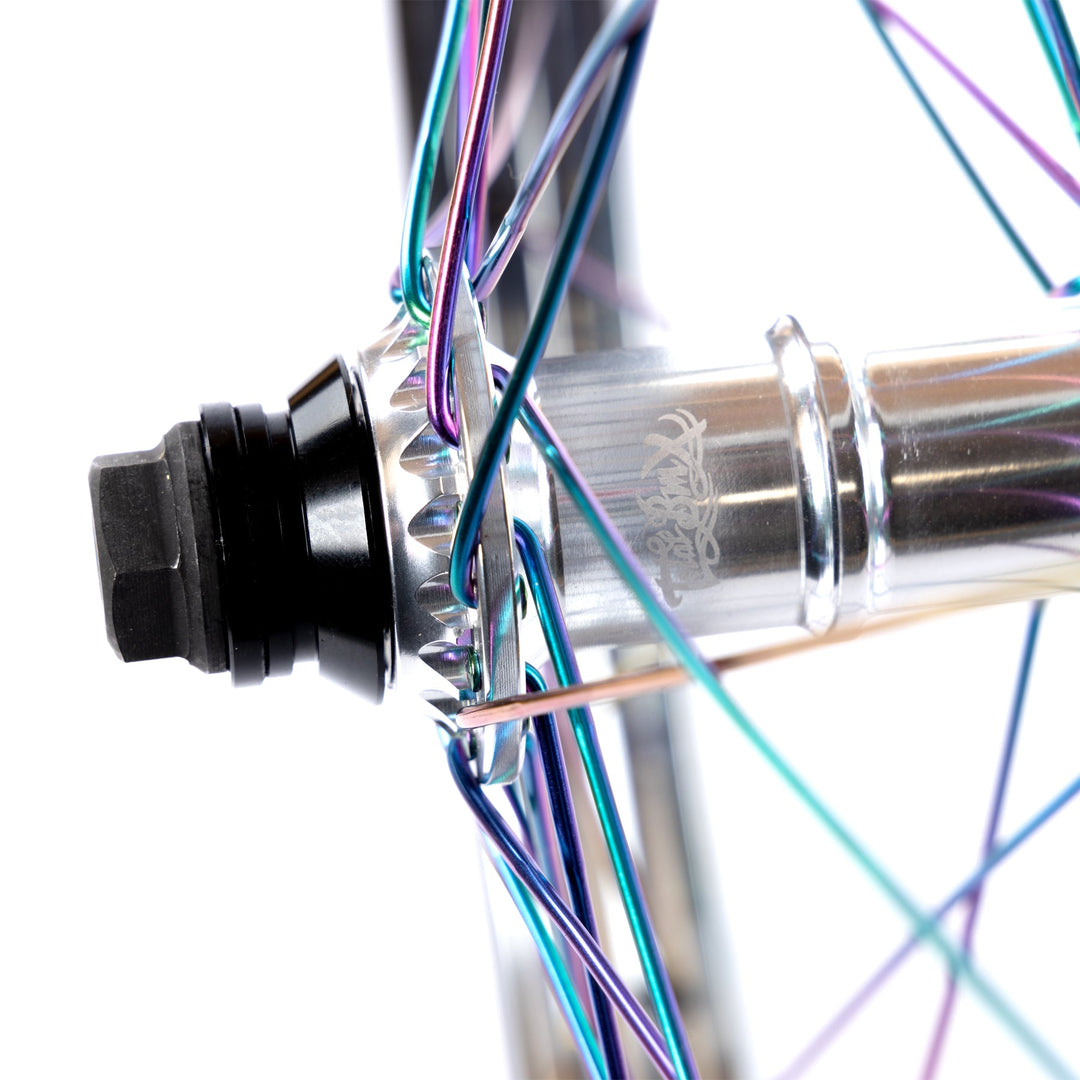 Total BMX Techfire Front Wheel Chrome / Rainbow Spokes 10mm 3/8"